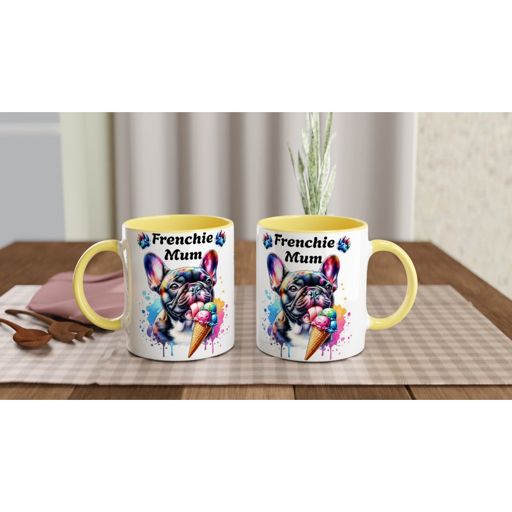 Cute Frenchie mum Ceramic mug French bulldog licking Ice cream. - Print Material