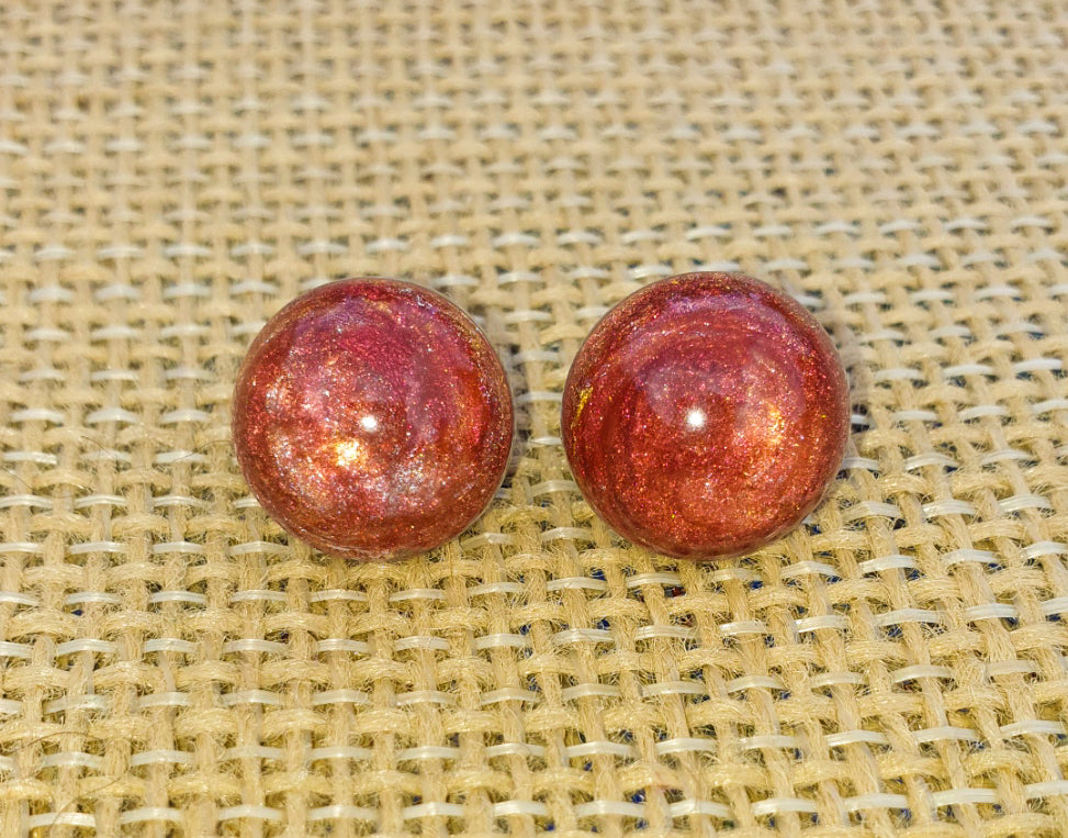 Red Shimmer Resin Stud Earrings
