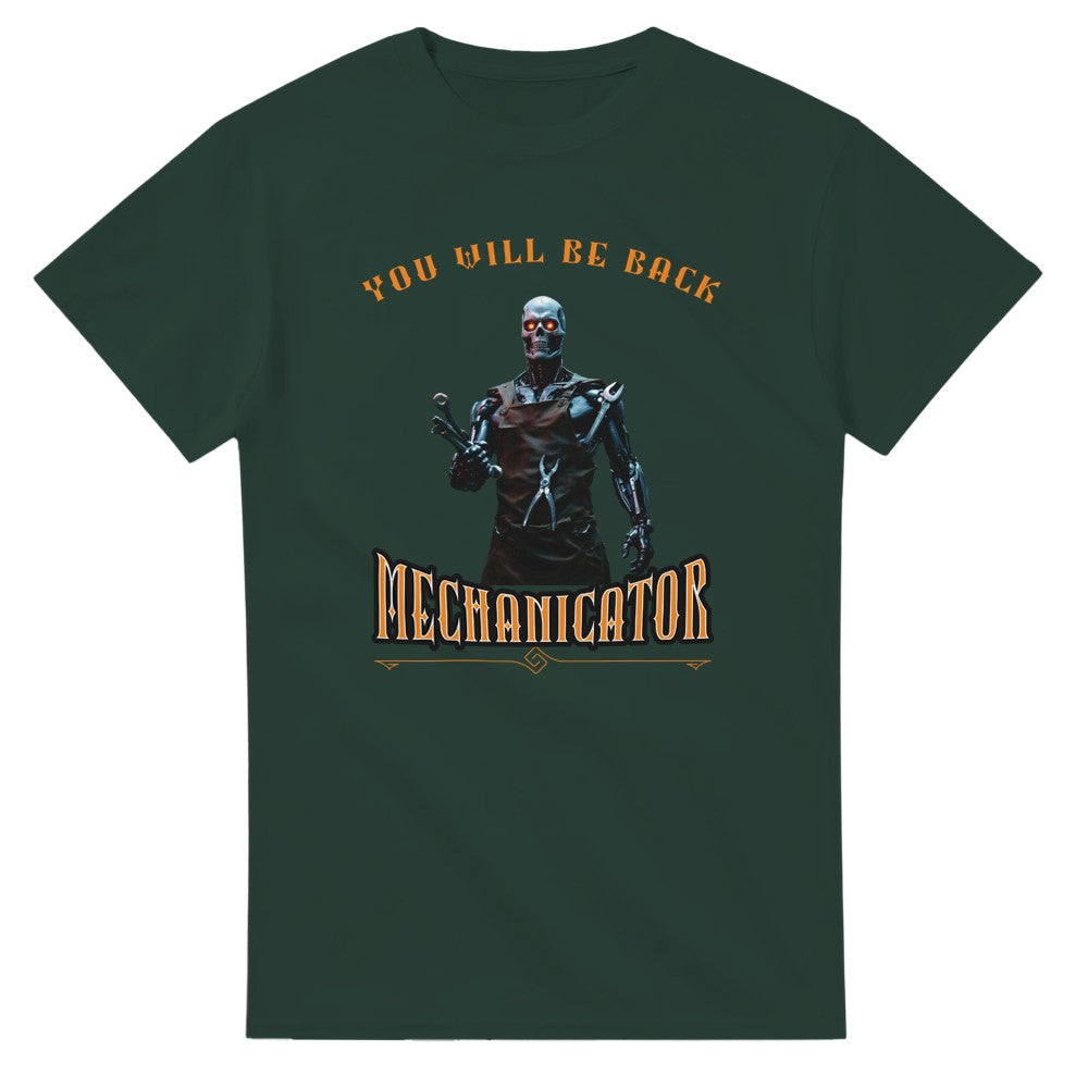 Funny Mechanic Terminator cotton T-shirt Gift for dad partner grandad - Forest Green / S - Print Material
