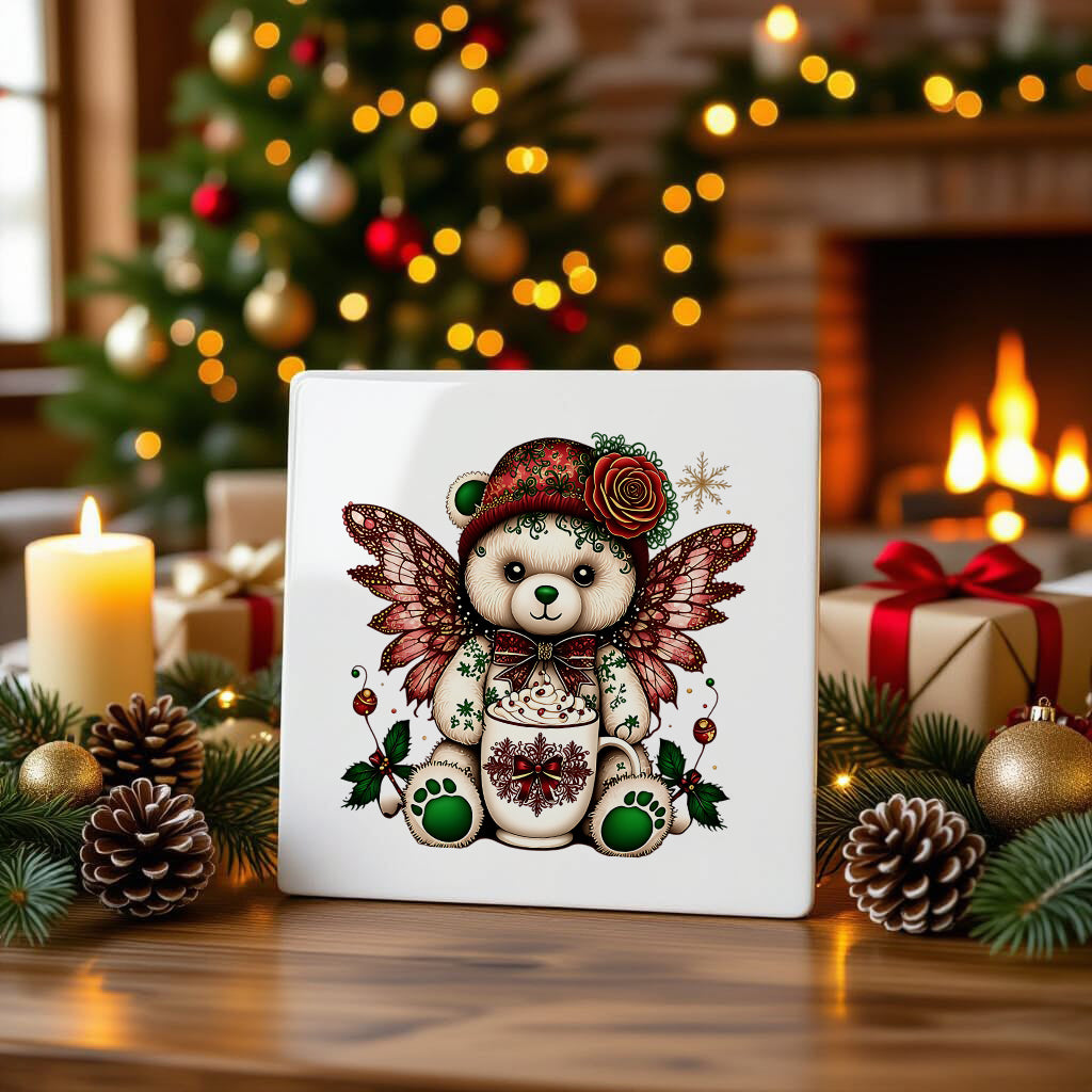 Fluffy Gothic Christmas Teddy Bear Collection – T-Shirt Tile & Tote Bag - Tile / Teddy 8 - T-shirt