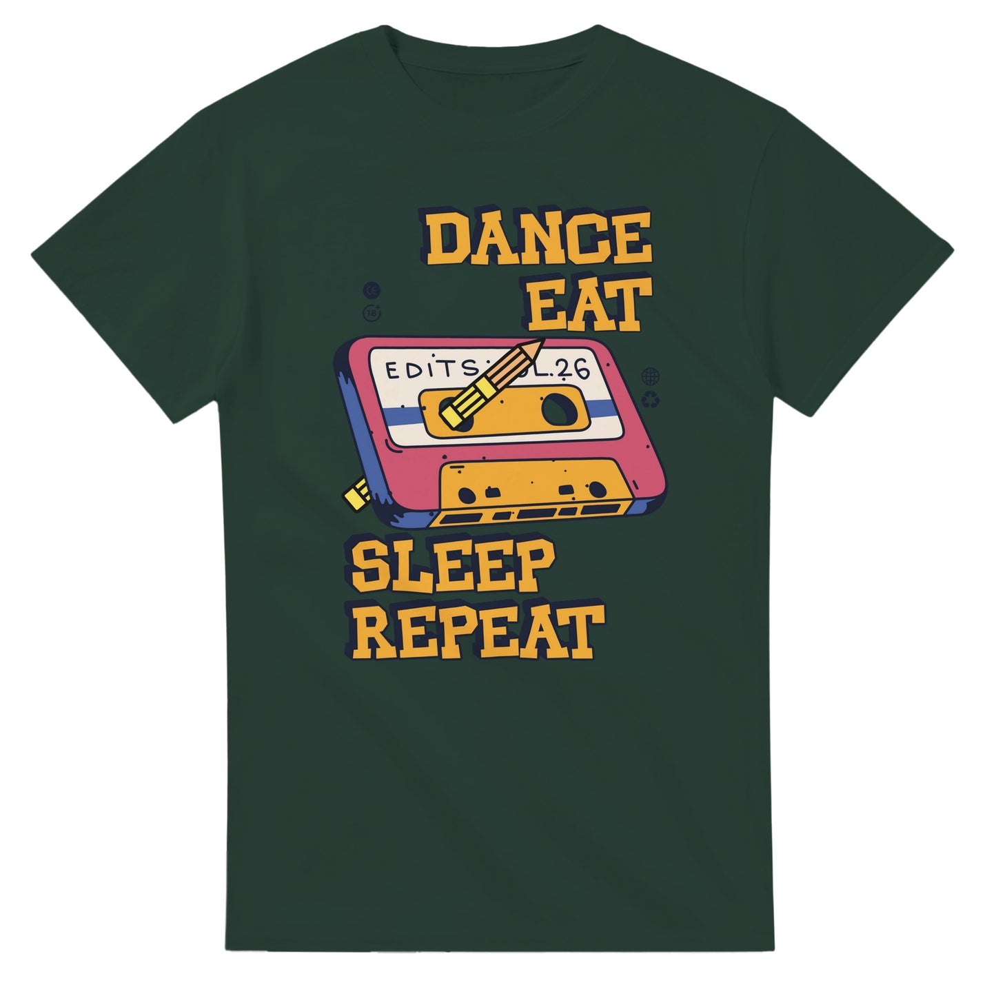 Retro Music Lovers T-Shirt - Dance Eat Sleep Repeat - Vintage Audio Tee for dancers - Forest Green / S - T-shirt