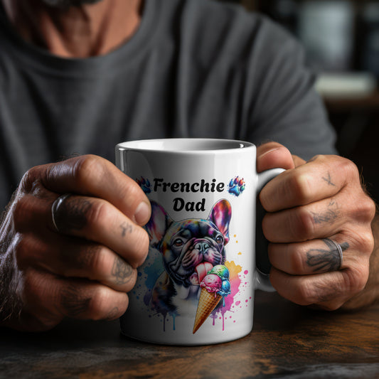 Frenchie Dad mug French Bulldog present for him White 250ml Ceramic Mug with Colour Inside - Print Material