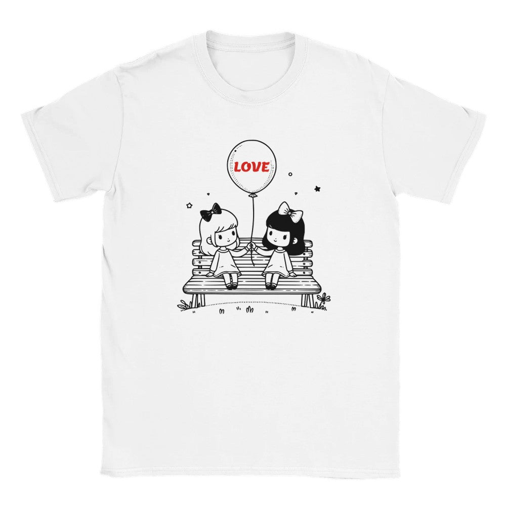 Heartfelt Friendship T-Shirt - Girls on Bench Balloon - Perfect Valentine Gift - White / S - T-shirt
