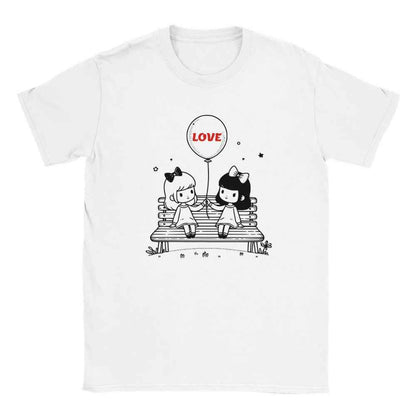 Heartfelt Friendship T-Shirt - Girls on Bench Balloon - Perfect Valentine Gift
