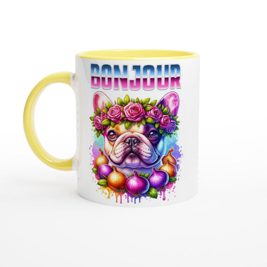 French Bulldog Floral 250ml colourful ceramic mug - Ceramic Yellow - Print Material