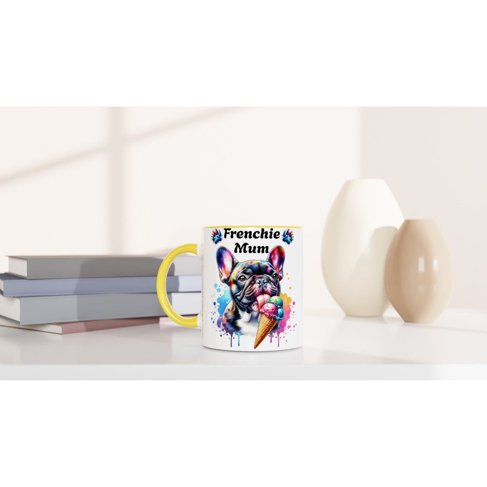 Cute Frenchie mum Ceramic mug French bulldog licking Ice cream. - Print Material