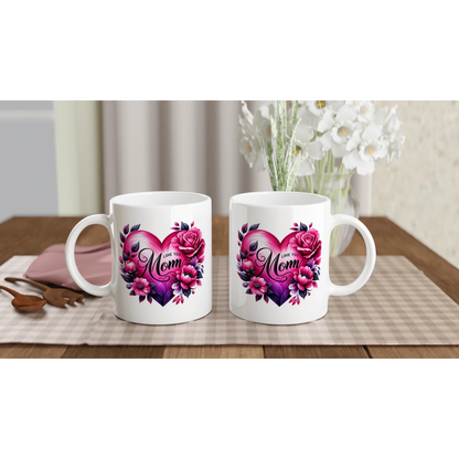 I Love You Mom Heart Floral Design Ceramic Mug - 250ml White Coffee Cup
