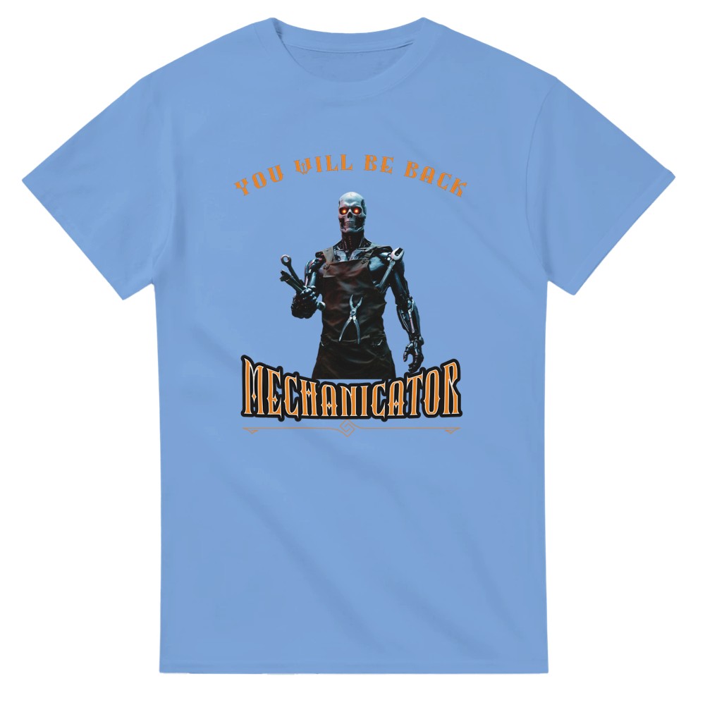 Funny Mechanic Terminator cotton T-shirt Gift for dad partner grandad - Carolina Blue / S - Print Material