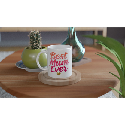 Best Mum Ceramic Mug -250ml  White Mug with Coloured Accents