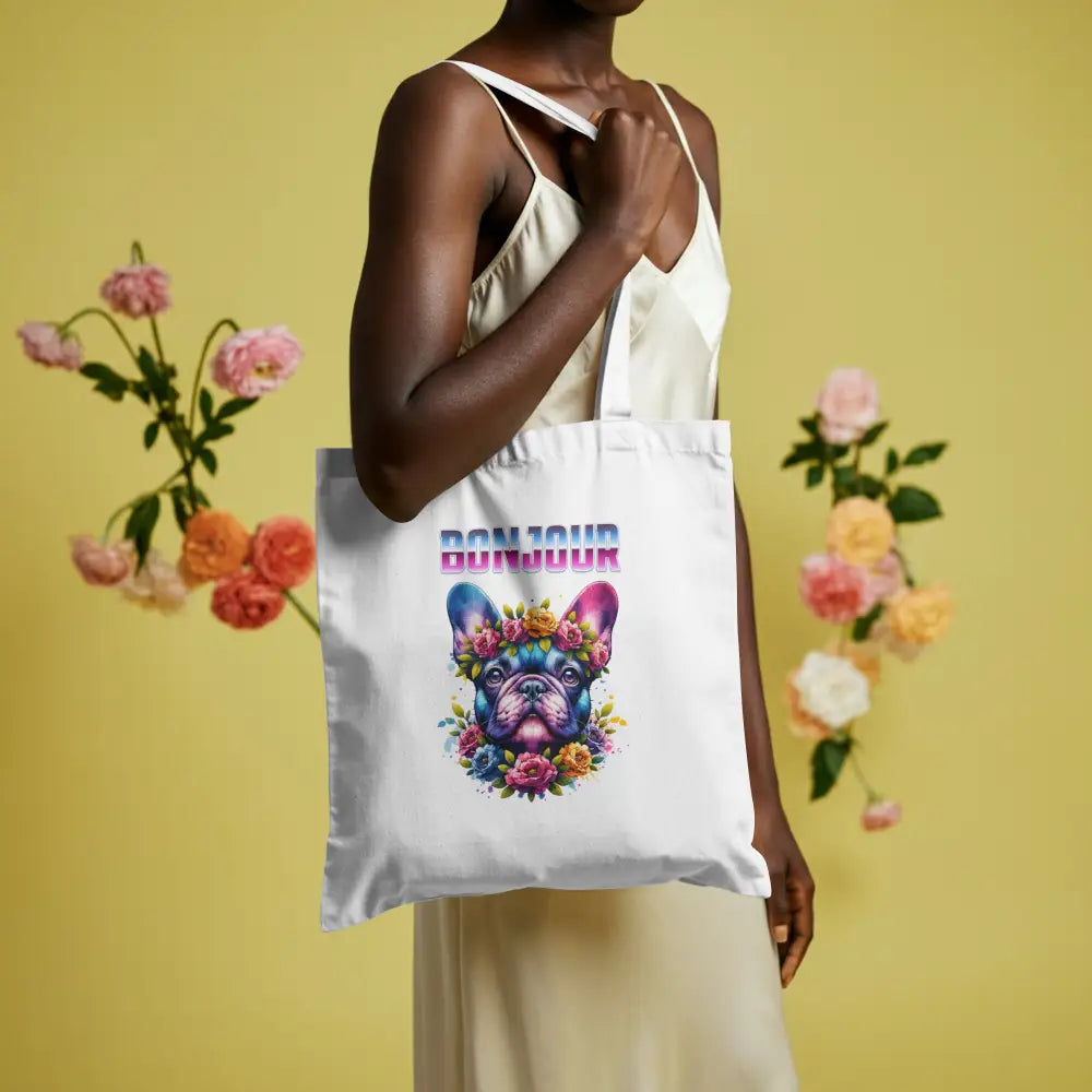 100% Cotton Tote Bag with French Bulldog Design – Eco-Friendly & Stylish. Different designs - Wreath - Tote bag