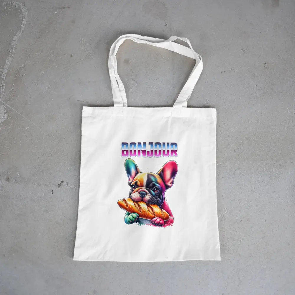 100% Cotton Tote Bag with French Bulldog Design – Eco-Friendly & Stylish. Different designs - Baguette - Tote bag