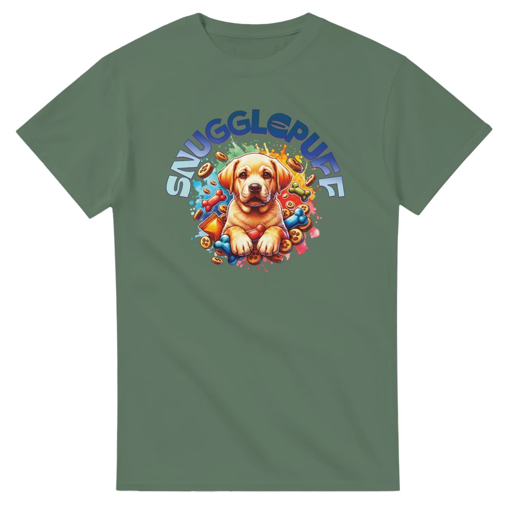 Cute Golden Retriever puppy Snugglepuff colourful T-shirt. - Military Green / S - T-shirt