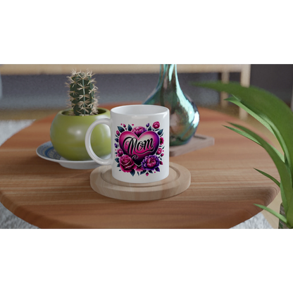 Mom Floral Design Ceramic Mug - 250ml White Coffee Cup