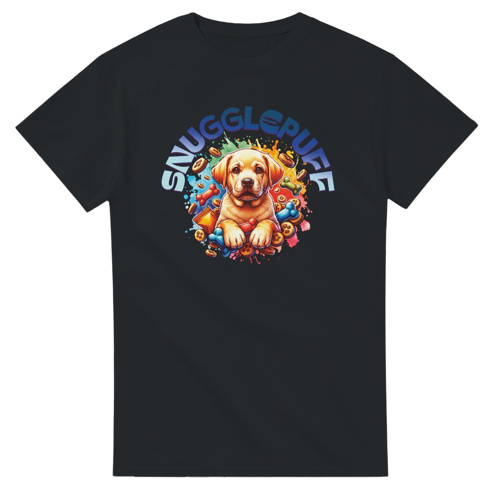 Cute Golden Retriever puppy Snugglepuff colourful T-shirt. - Black / S - T-shirt