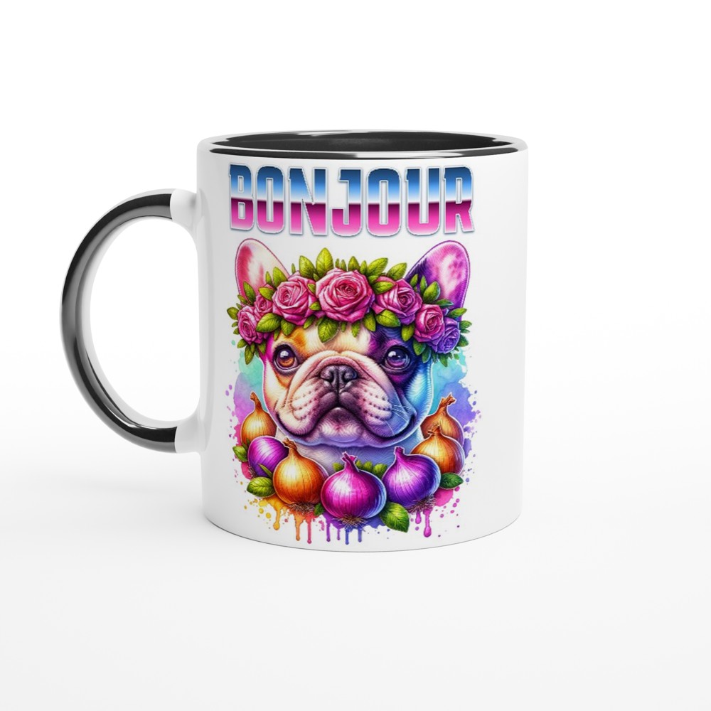 French Bulldog Floral 250ml colourful ceramic mug - Ceramic Black - Print Material