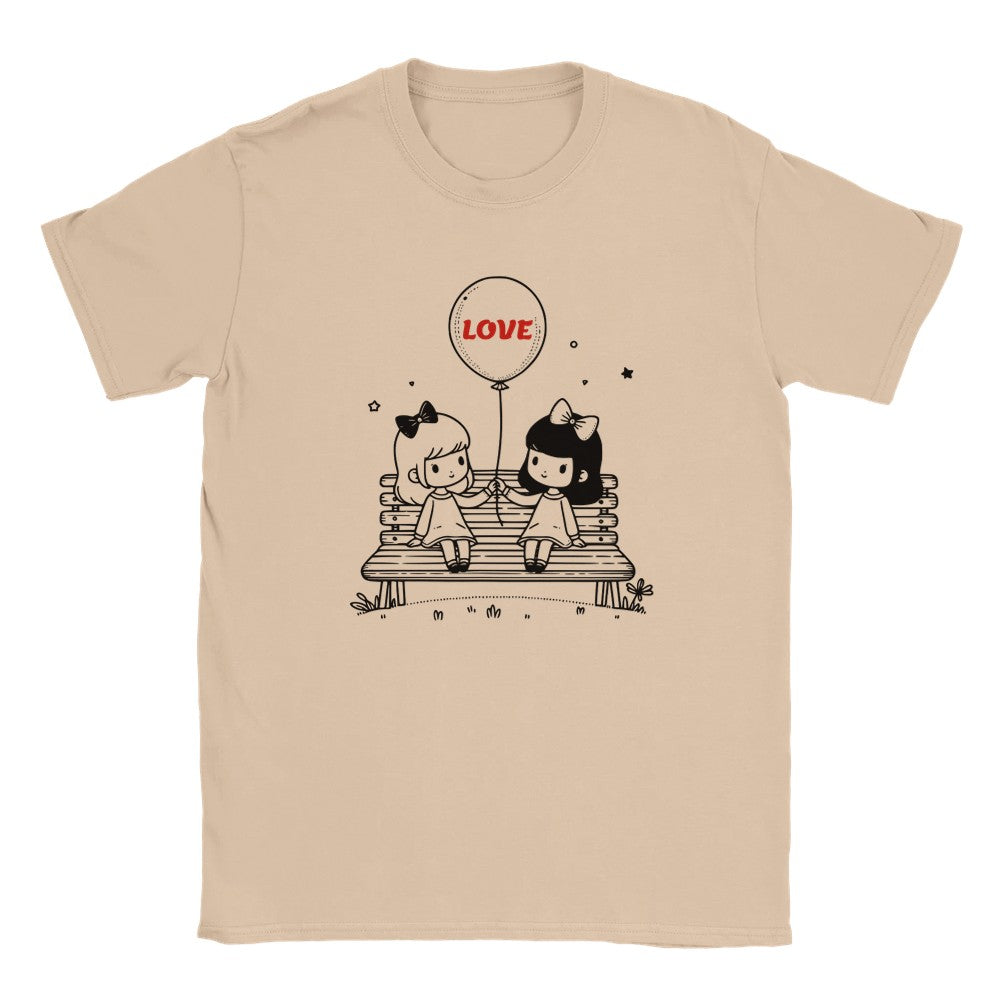 Heartfelt Friendship T-Shirt - Girls on Bench Balloon - Perfect Valentine Gift - Natural / S - T-shirt