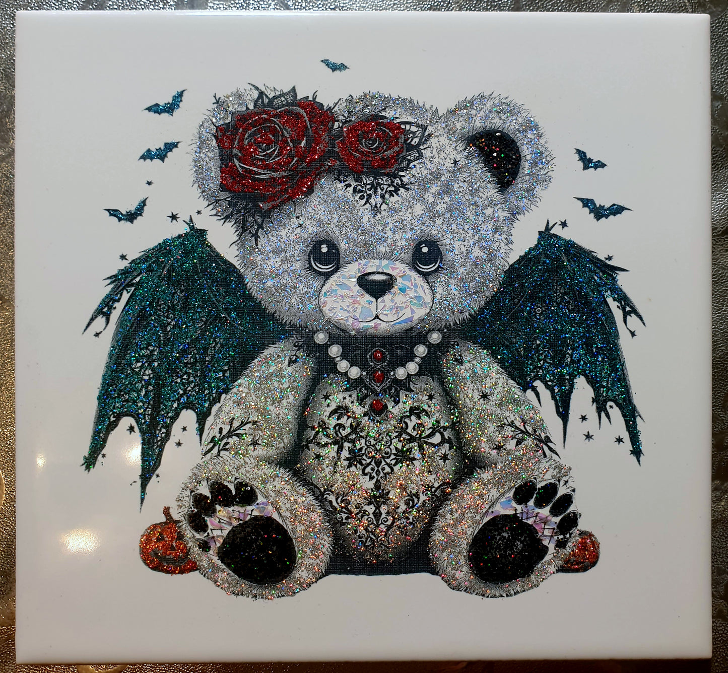 Spooky Cuteness Collection – Gothic Teddy Bears for Halloween! - Tile / Teddy 2 - T-shirt
