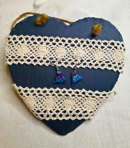 Teal & Purple Glitter Triangle Resin Earrings - J & I Vision