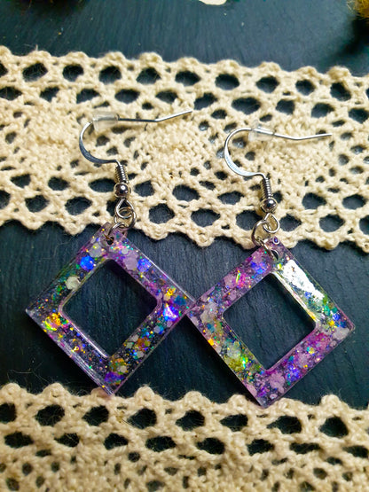 Pink & Yellow Holographic Glow-in-the-Dark Diamond Earrings - J & I Vision