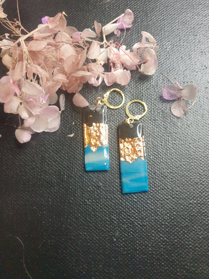 Black Teal & Gold Foil Clay Dangle Earrings - J & I Vision