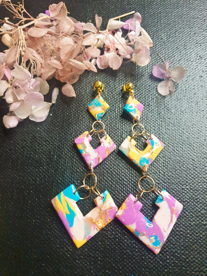 Colourful Polymer Clay Dangle Earrings 1 off - J & I Vision