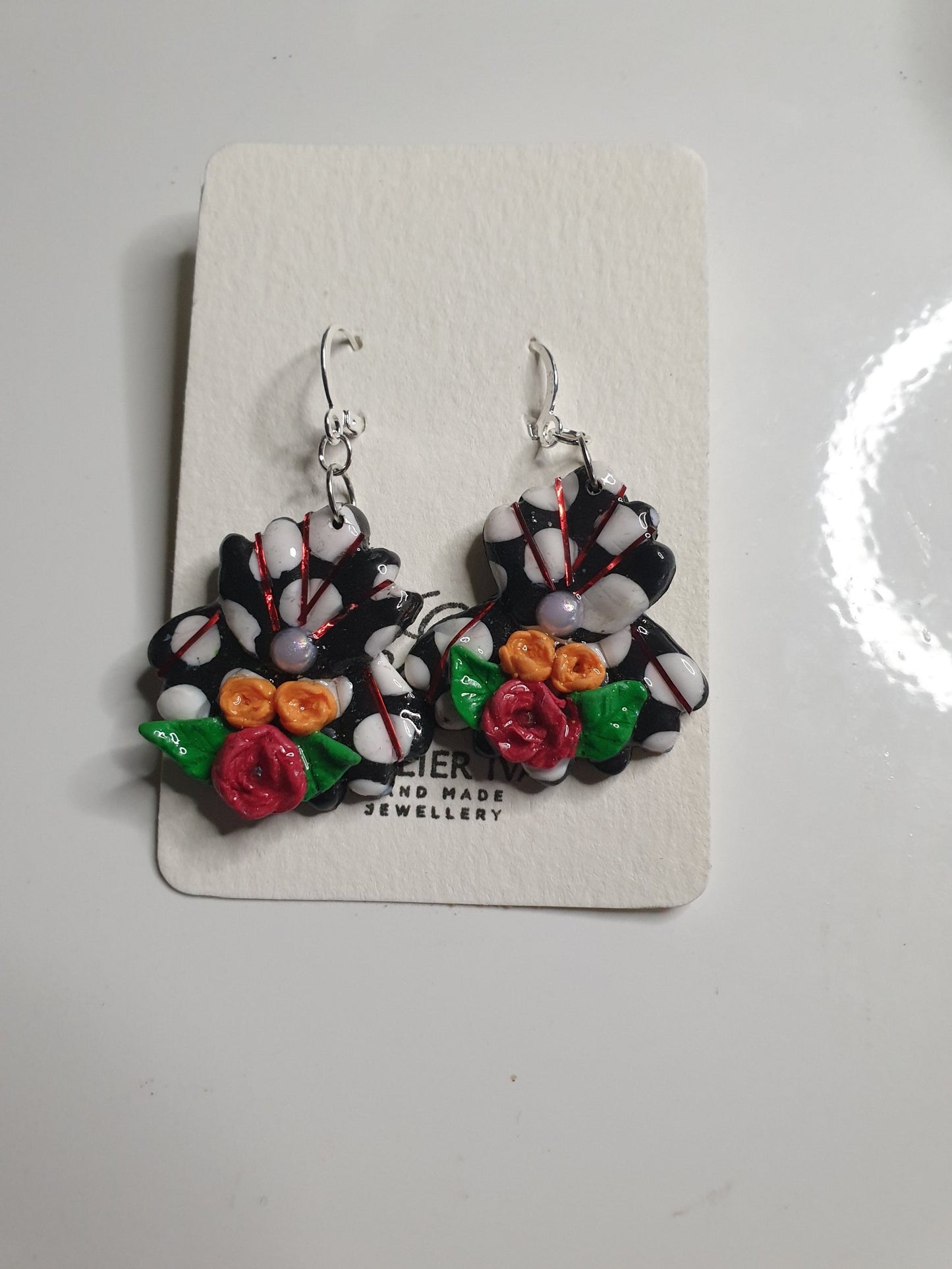 Spanish Floral Polymer Clay Dangle Earrings 1 off