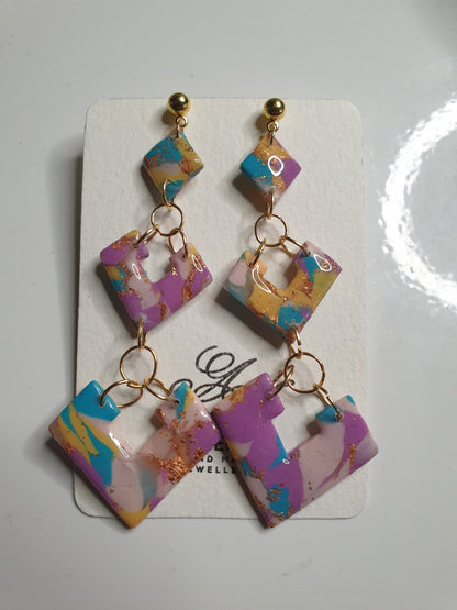 Colourful Polymer Clay Dangle Earrings 1 off - J & I Vision