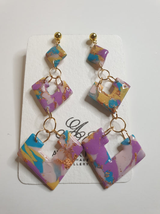 Colourful Polymer Clay Dangle Earrings 1 off