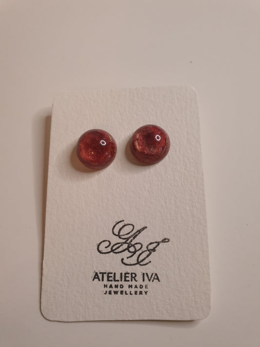 Red Shimmer Resin Stud Earrings