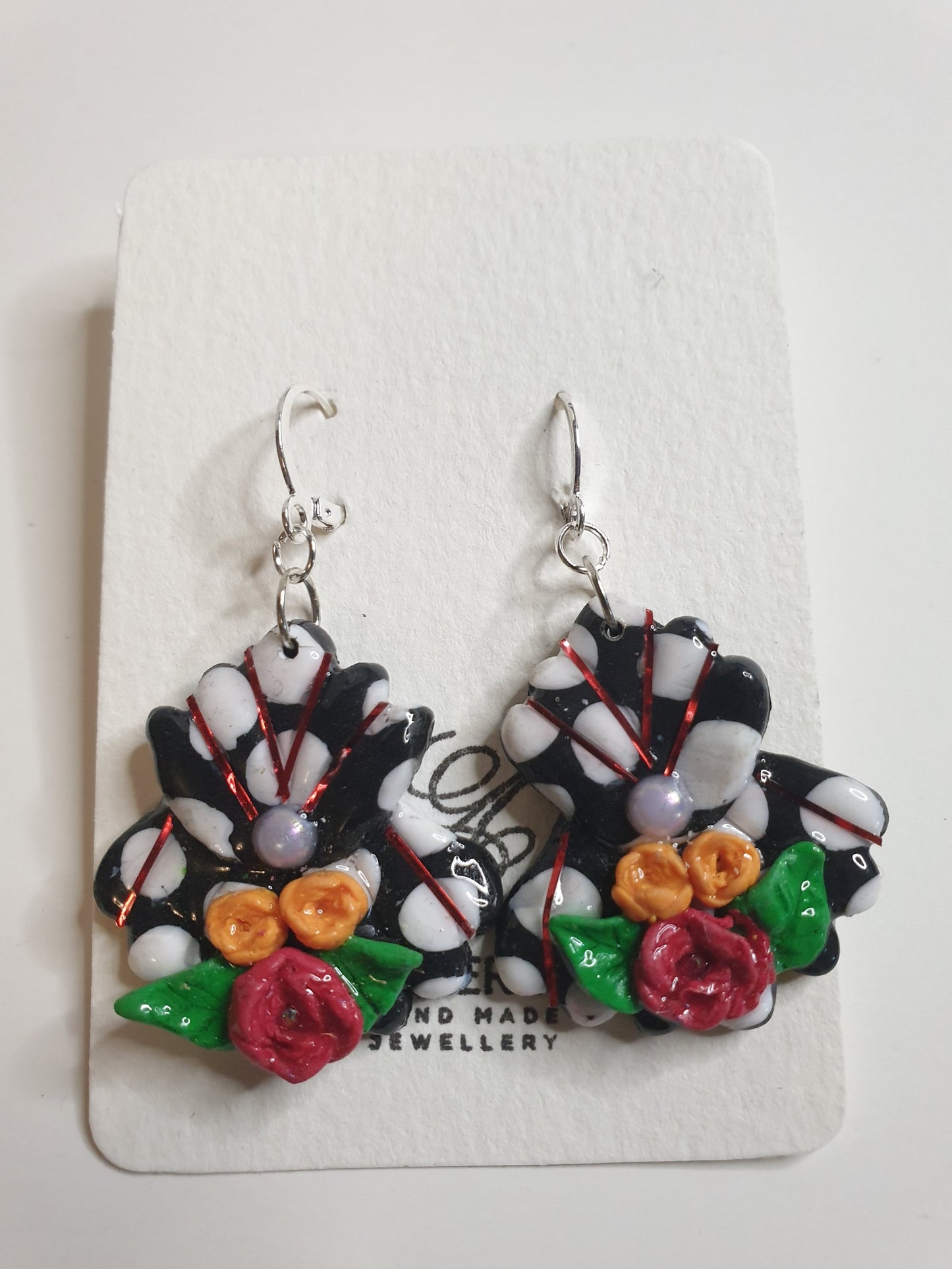 Spanish Floral Polymer Clay Dangle Earrings 1 off