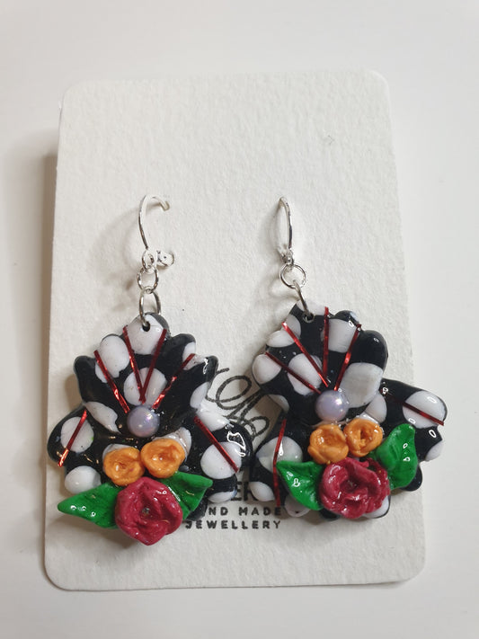 Spanish Floral Polymer Clay Dangle Earrings 1 off