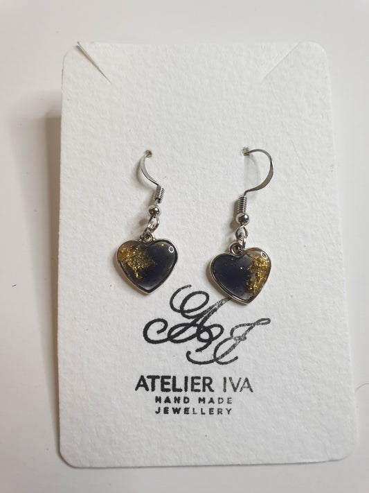 Black & Gold Glitter Heart Resin Earrings – Stainless Steel Hooks