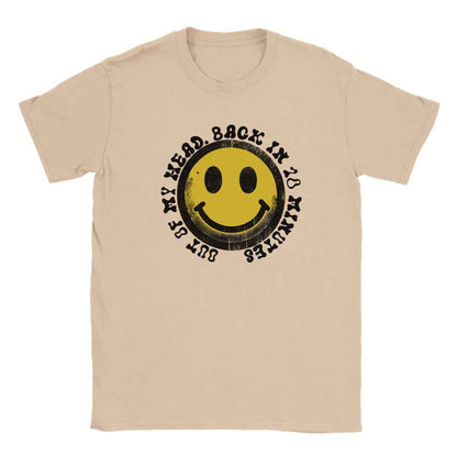 Happy Raver T-Shirt - Smiley Yellow Face with 'Out of My Head'  - Soft & Comfy Tee