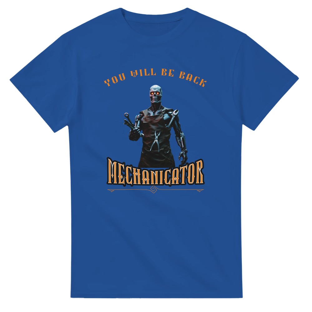 Funny Mechanic Terminator cotton T-shirt Gift for dad partner grandad - Royal / S - Print Material