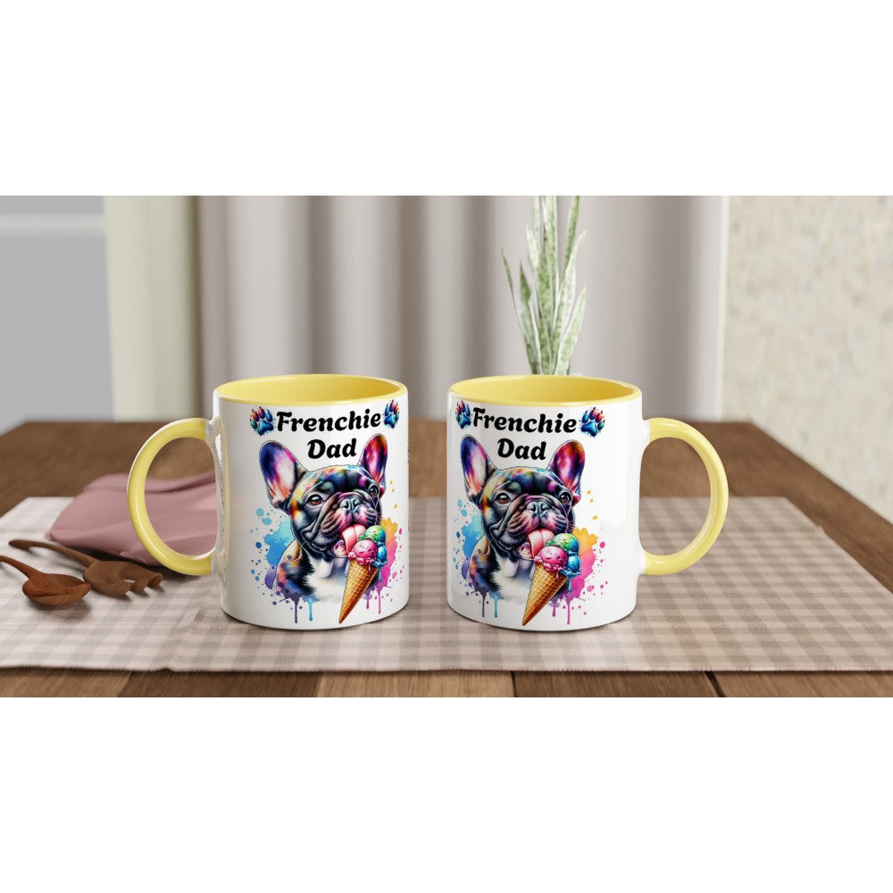 Frenchie dad ceramic mug with cute French Bulldog licking ice cream - Print Material