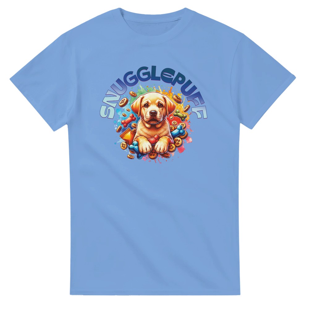 Cute Golden Retriever puppy Snugglepuff colourful T-shirt. - Carolina Blue / M - T-shirt