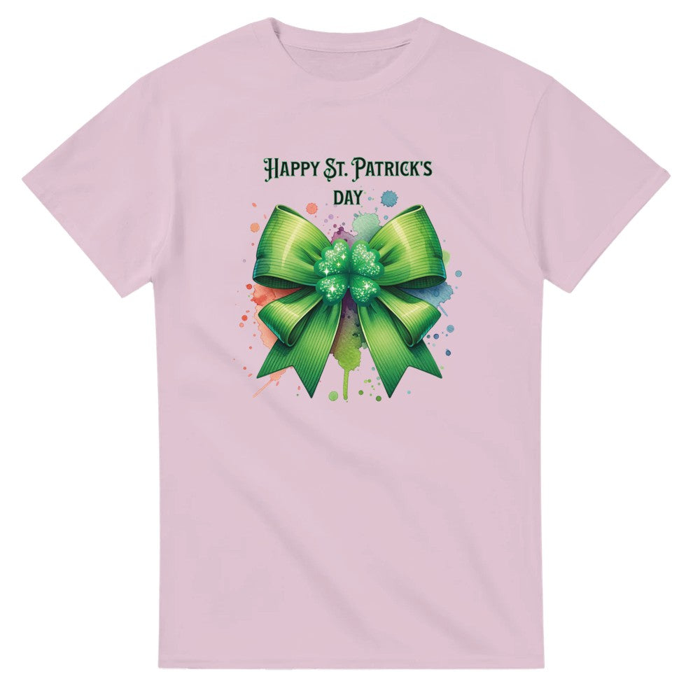 Unisex St Patrick’s Day Shamrock and Bow T-Shirt | Lucky Clover Tee | Perfect Gift - Light Pink / S - T-shirt