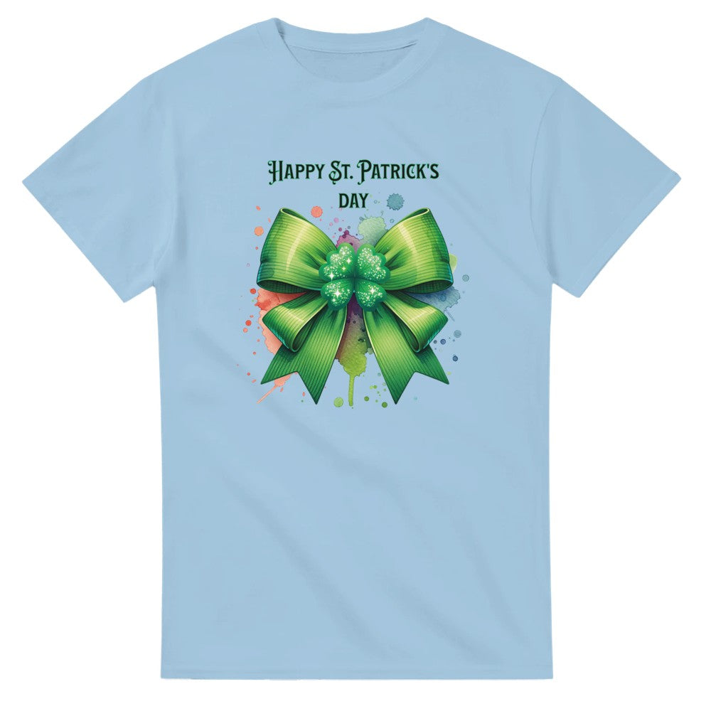 Unisex St Patrick’s Day Shamrock and Bow T-Shirt | Lucky Clover Tee | Perfect Gift - Light Blue / S - T-shirt
