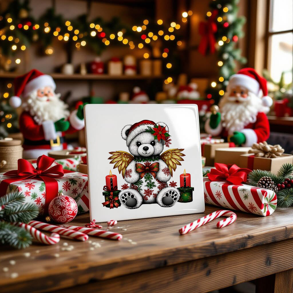 Fluffy Gothic Christmas Teddy Bear Collection – T-Shirt Tile & Tote Bag - Tile / Teddy 3 - T-shirt