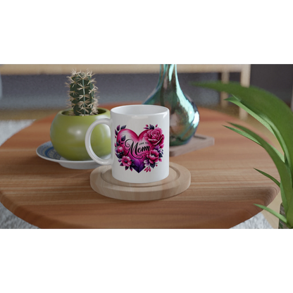 I Love You Mom Heart Floral Design Ceramic Mug - 250ml White Coffee Cup