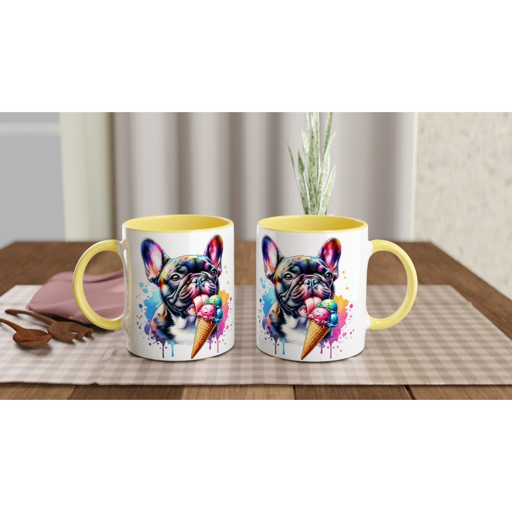 Cute Frenchie licking ice cream White 250ml Ceramic Mug with Colour Inside - Print Material