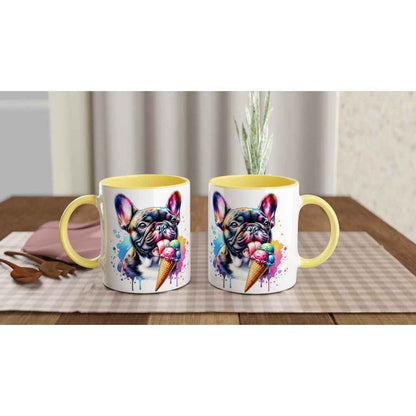 Cute Frenchie 250ml Ceramic Mug with Colour Inside – French Bulldog Licking Ice Cream | Unique Dog Lover Gift
