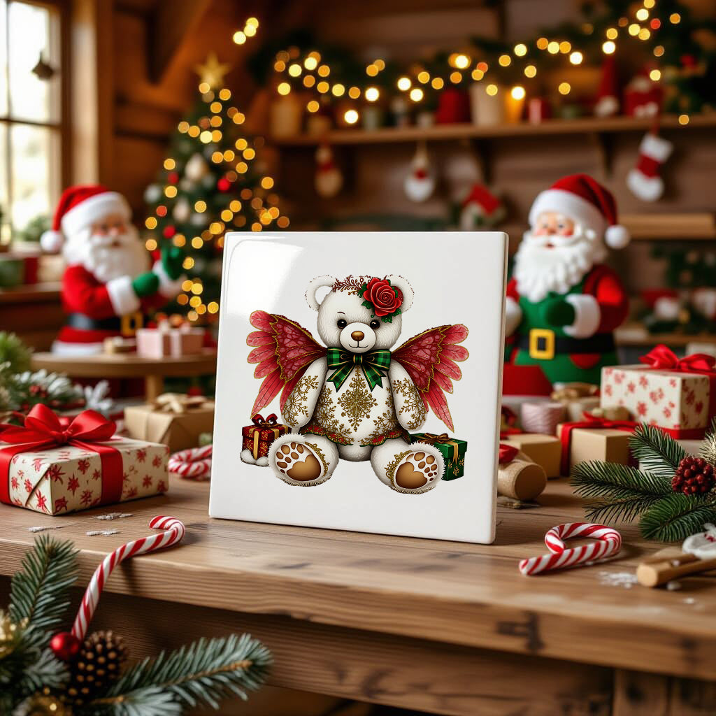 Fluffy Gothic Christmas Teddy Bear Collection – T-Shirt Tile & Tote Bag - Tile / Teddy 4 - T-shirt