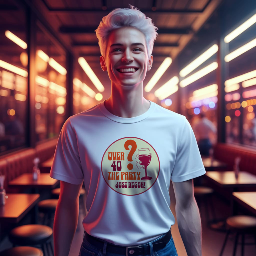 Over 40? The Party Just Begun! | Fun T-Shirt for Celebrating Life - Print Material