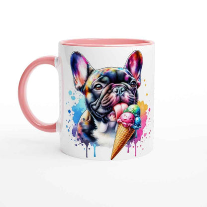 Cute Frenchie 250ml Ceramic Mug with Colour Inside – French Bulldog Licking Ice Cream | Unique Dog Lover Gift