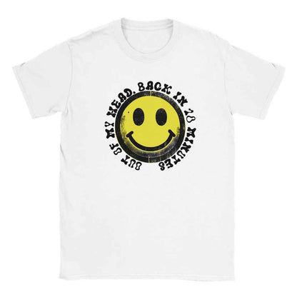 Happy Raver T-Shirt - Smiley Yellow Face with 'Out of My Head'  - Soft & Comfy Tee