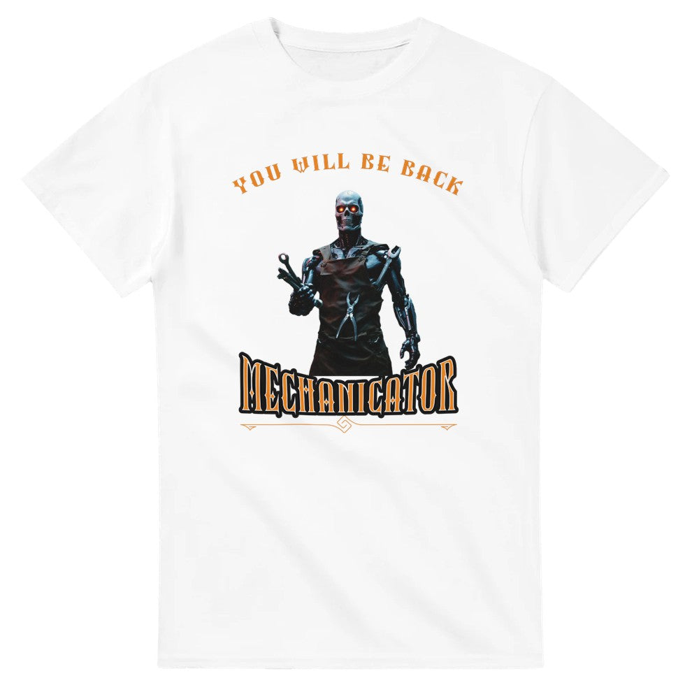 Funny Mechanic Terminator cotton T-shirt Gift for dad partner grandad - White / S - Print Material