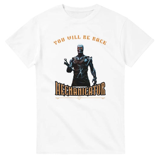 Funny Mechanic Terminator cotton T-shirt Gift for dad partner grandad - White / S - Print Material