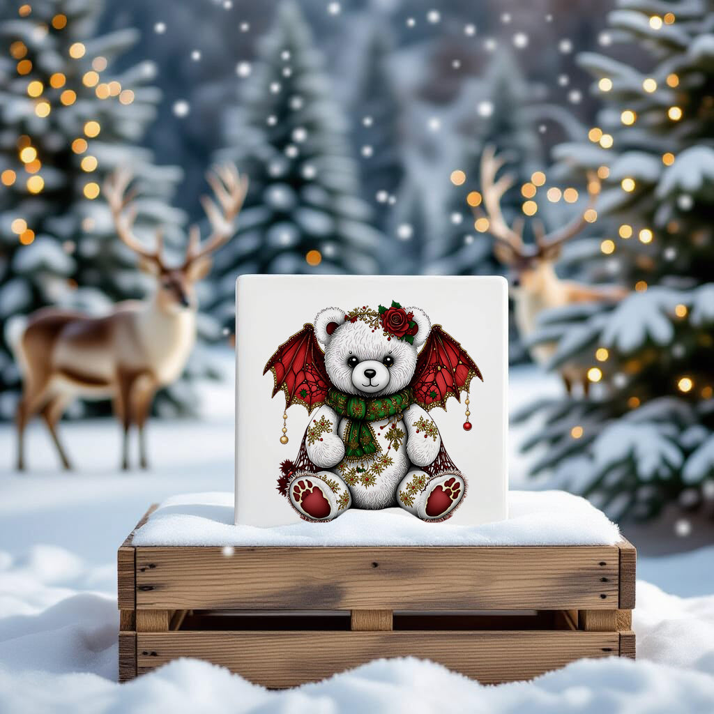 Fluffy Gothic Christmas Teddy Bear Collection – T-Shirt Tile & Tote Bag - Tile / Teddy 5 - T-shirt