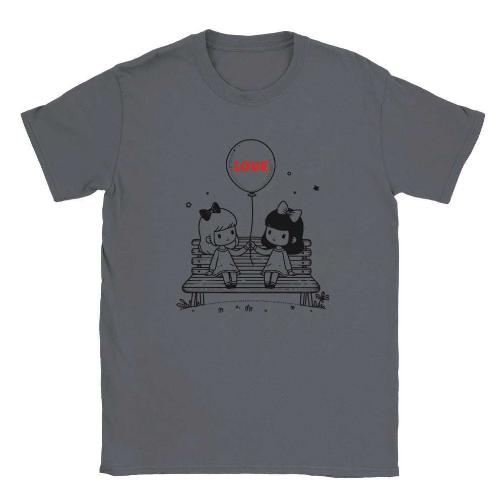 Heartfelt Friendship T-Shirt - Girls on Bench Balloon - Perfect Valentine Gift - Charcoal / S - T-shirt